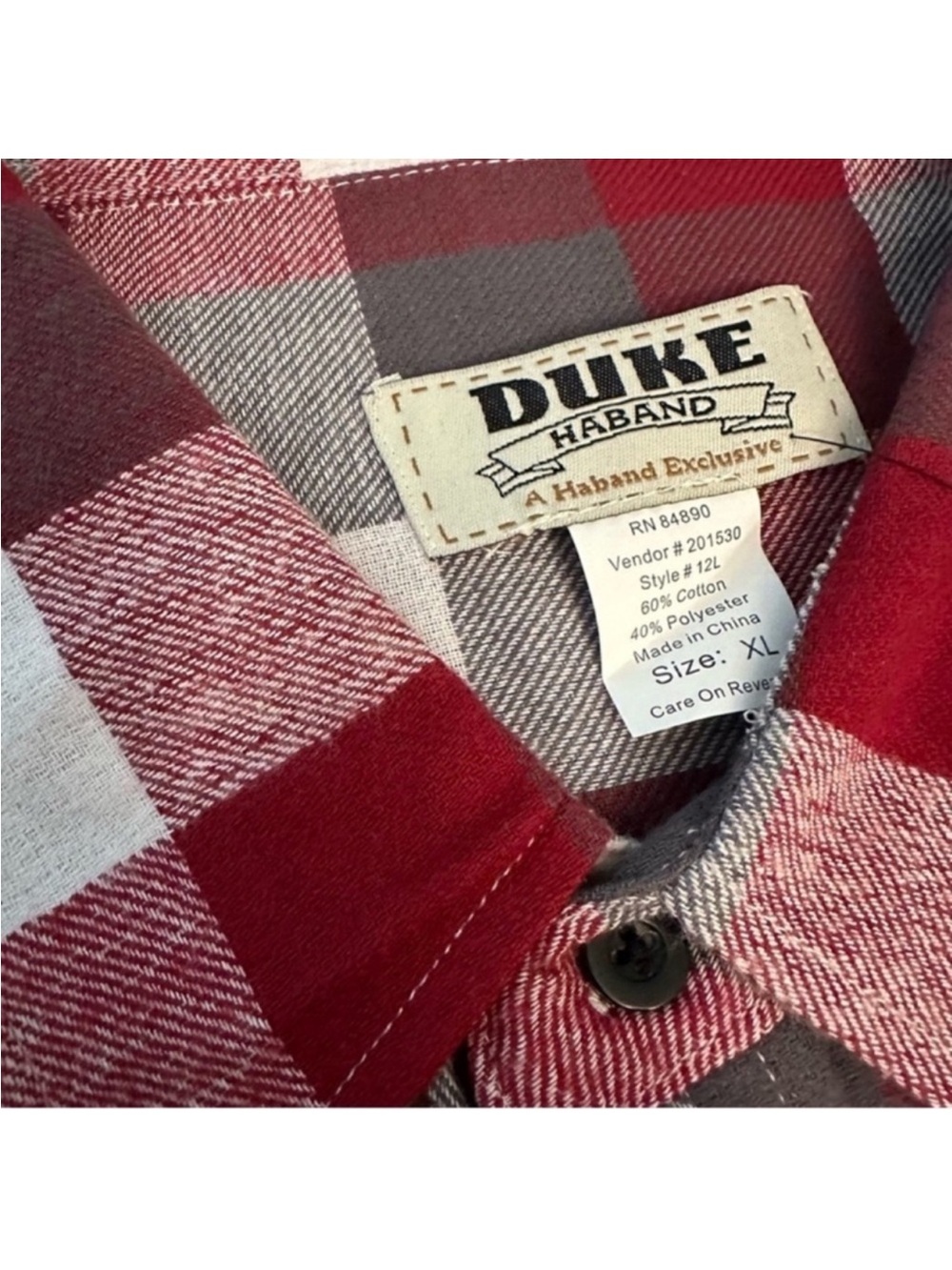 Haband Men's Red and Gray Plaid Button-Down Shirt - Picture 4 of 4